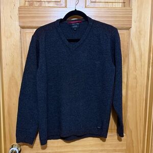 Guess Dark Gray & Brown V-Neck Wool Blend Medium Sweater, Made in Italy.